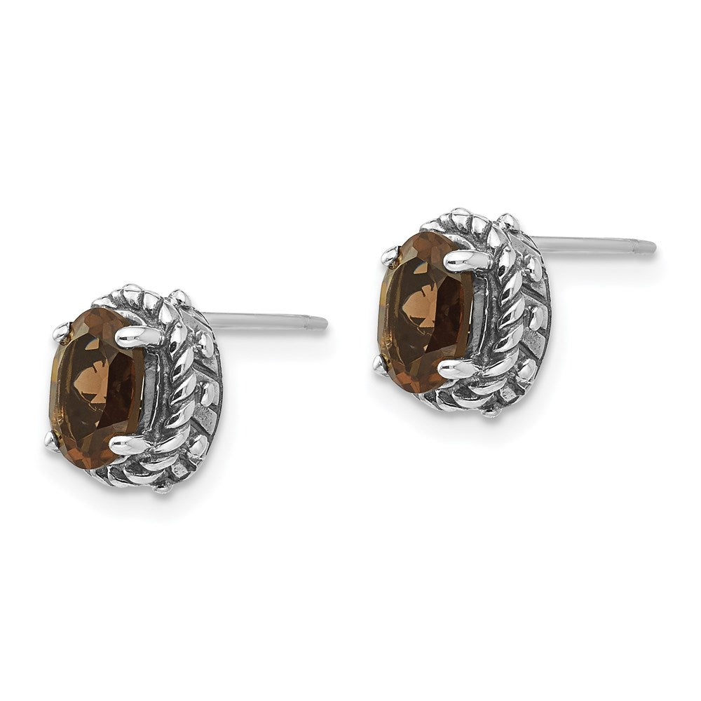 FJC Finejewelers 925 Sterling Silver Stud Antiqued Smoky Quartz Earrings 8 x 10 mm