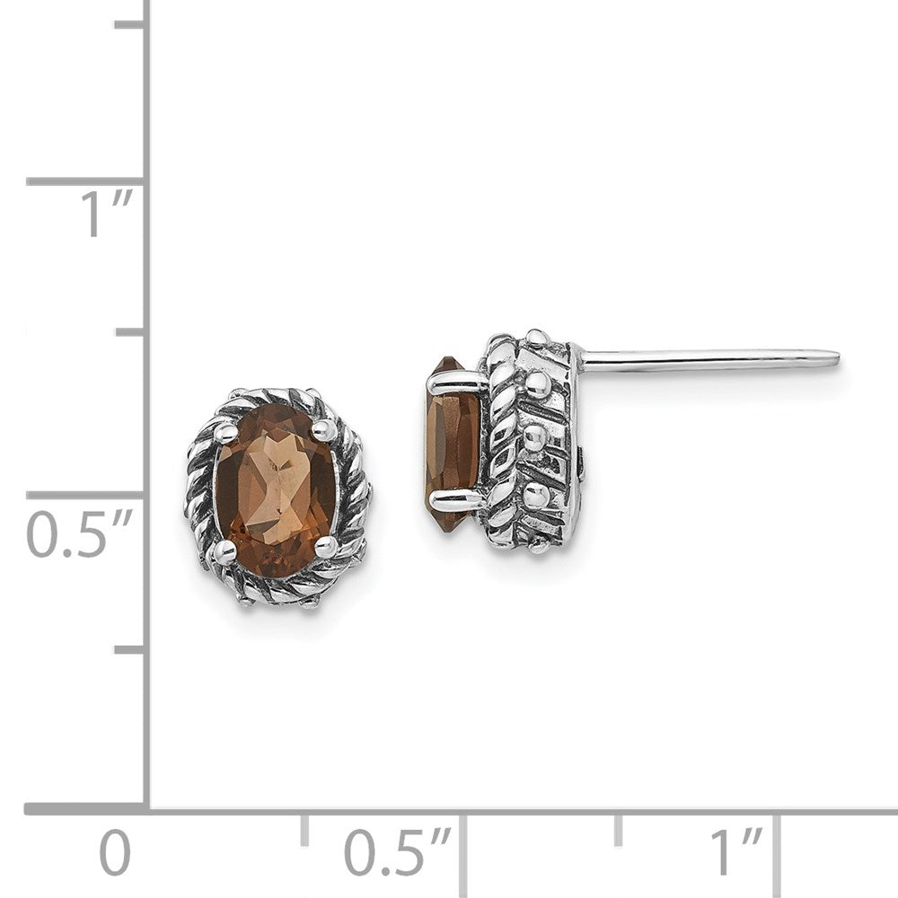 FJC Finejewelers 925 Sterling Silver Stud Antiqued Smoky Quartz Earrings 8 x 10 mm