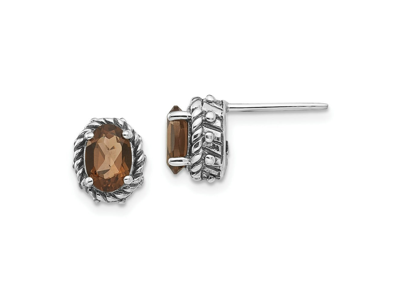 FJC Finejewelers 925 Sterling Silver Stud Antiqued Smoky Quartz Earrings 8 x 10 mm