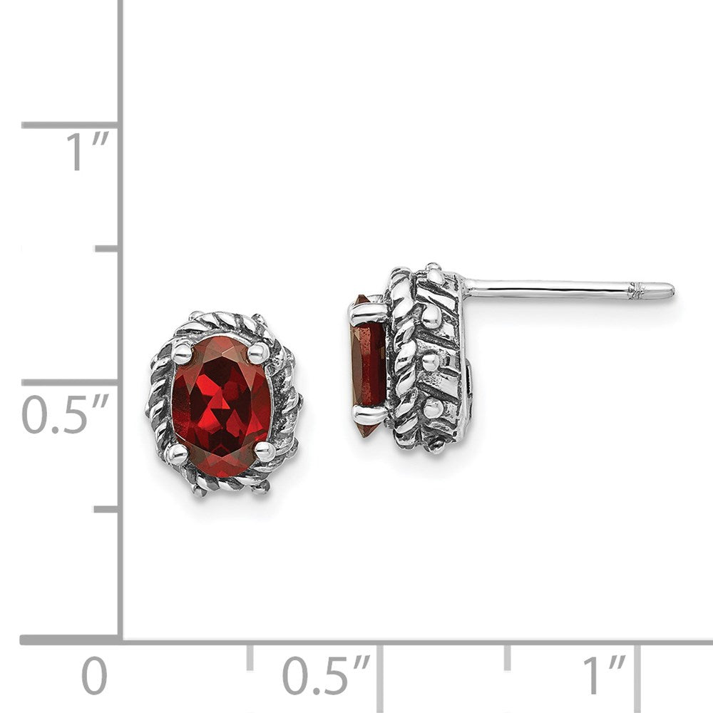 FJC Finejewelers 925 Sterling Silver Stud Antiqued Garnet Earrings 10 x 8 mm