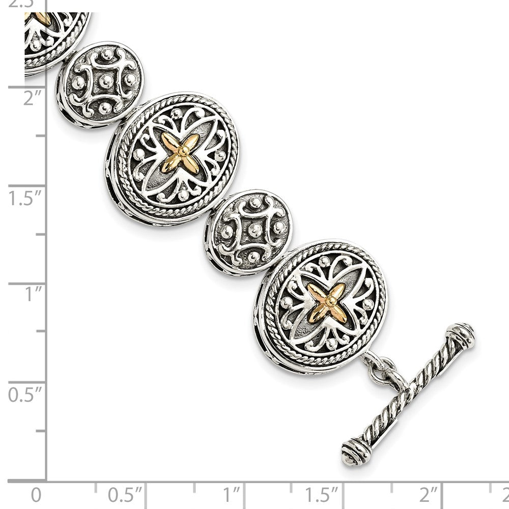 FJC Finejewelers Sterling Silver with 14kt Accent Fancy Antiqued Bracelet 8 Inches x 20 mm