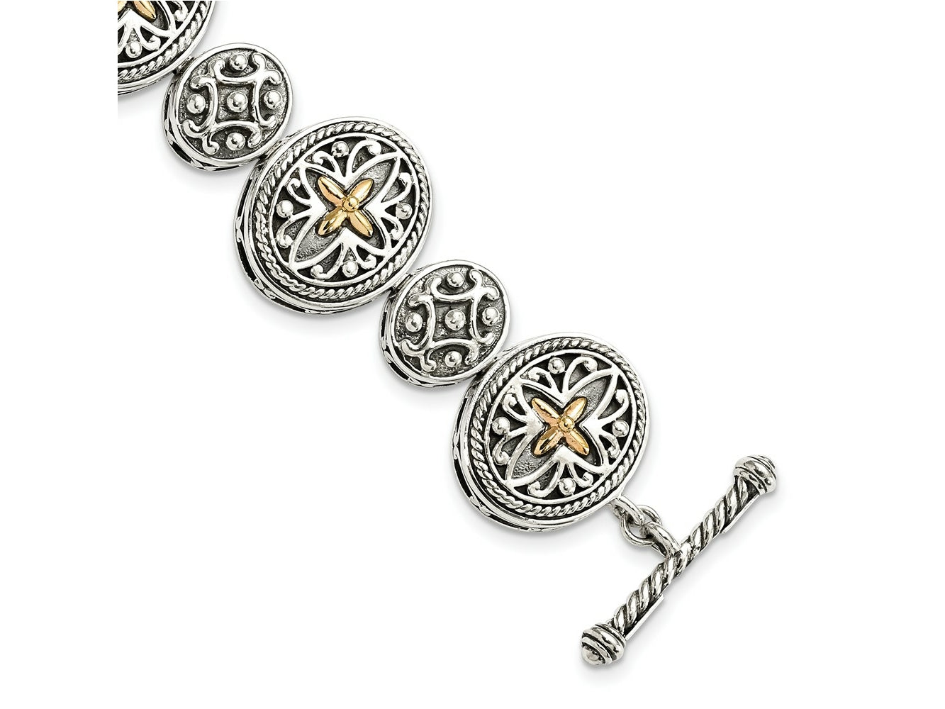 FJC Finejewelers Sterling Silver with 14kt Accent Fancy Antiqued Bracelet 8 Inches x 20 mm
