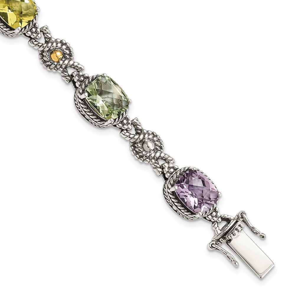 FJC Finejewelers Sterling Silver with 14kt Accent Pink Green Lemon Quartz Bracelet 7.25 Inches x 10 mm