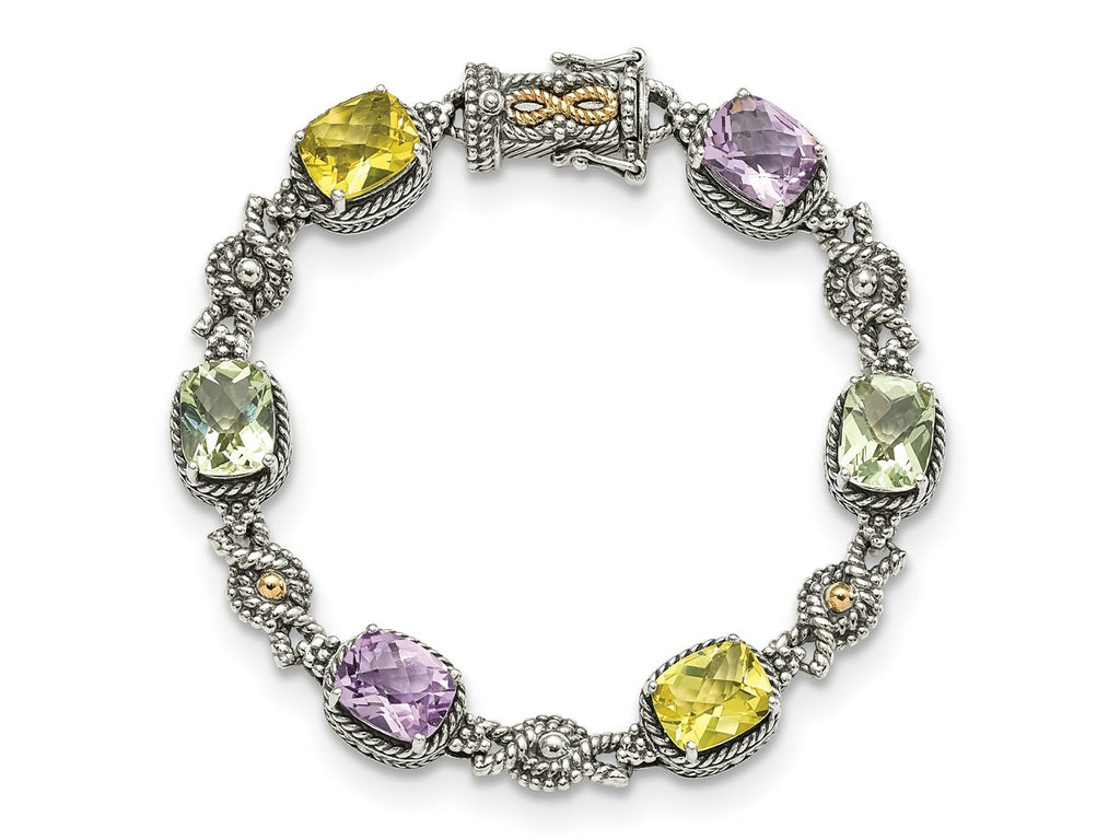 FJC Finejewelers Sterling Silver with 14kt Accent Pink Green Lemon Quartz Bracelet 7.25 Inches x 10 mm