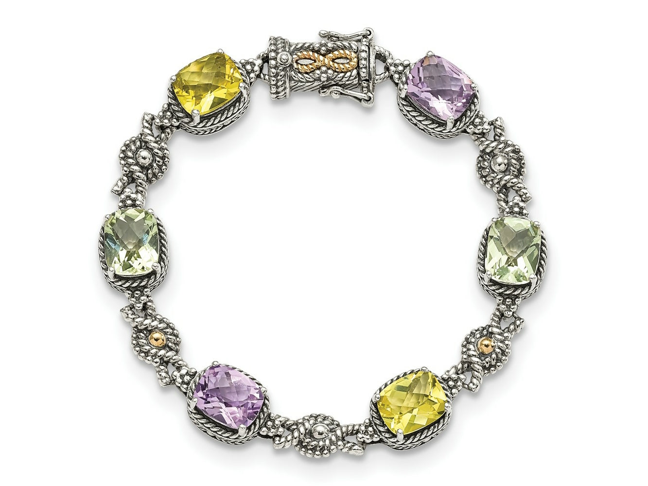 FJC Finejewelers Sterling Silver with 14kt Accent Pink Green Lemon Quartz Bracelet 7.25 Inches x 10 mm