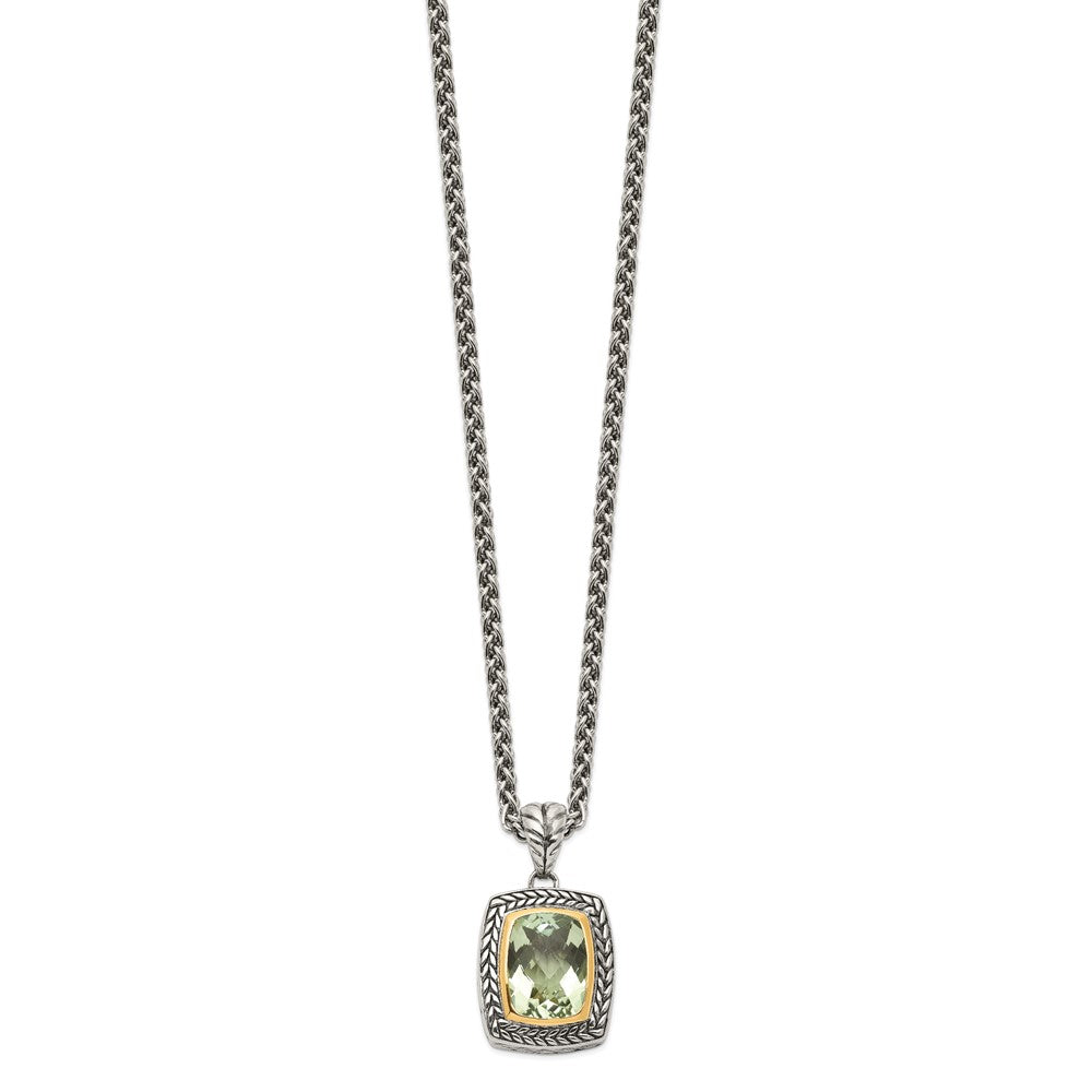 FJC Finejewelers Sterling Silver with 14kt Accent Antiqued with Green Quartz Necklace 20 Inches x
