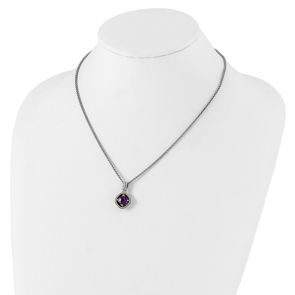 FJC Finejewelers Sterling Silver with 14kt Accent Spiga Antiqued with Amethyst Necklace 18 Inches x 14 mm