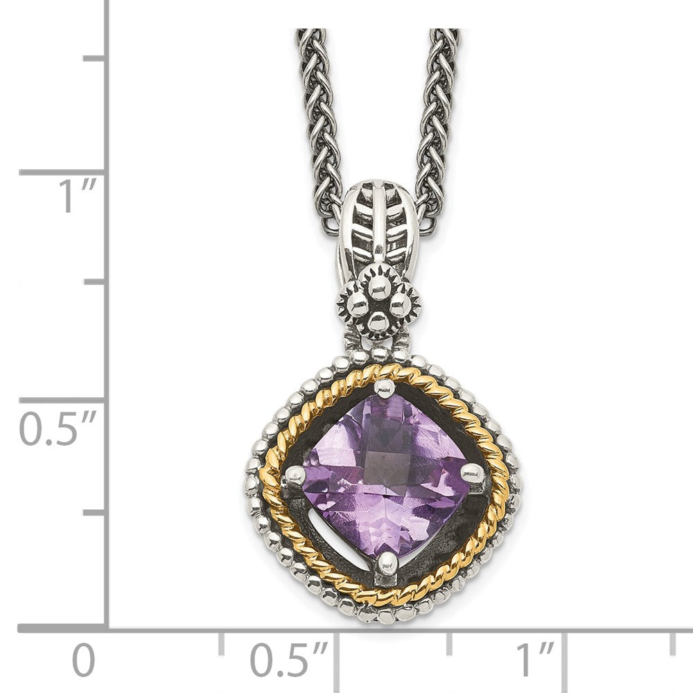 FJC Finejewelers Sterling Silver with 14kt Accent Spiga Antiqued with Amethyst Necklace 18 Inches x 14 mm