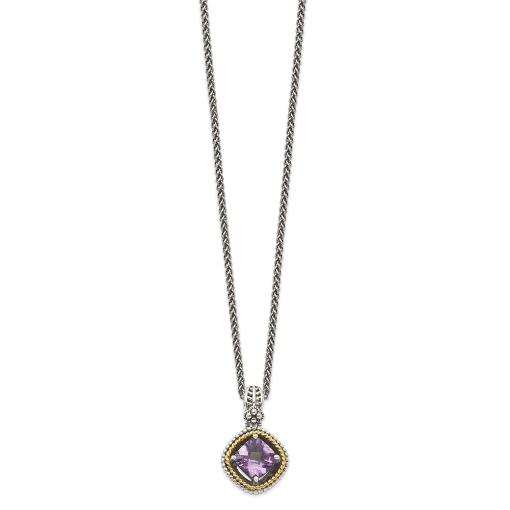 FJC Finejewelers Sterling Silver with 14kt Accent Spiga Antiqued with Amethyst Necklace 18 Inches x 14 mm