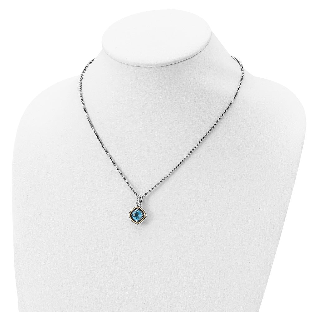 FJC Finejewelers Sterling Silver with 14kt Accent Antiqued with Swiss Blue Topaz Necklace 12 mm
