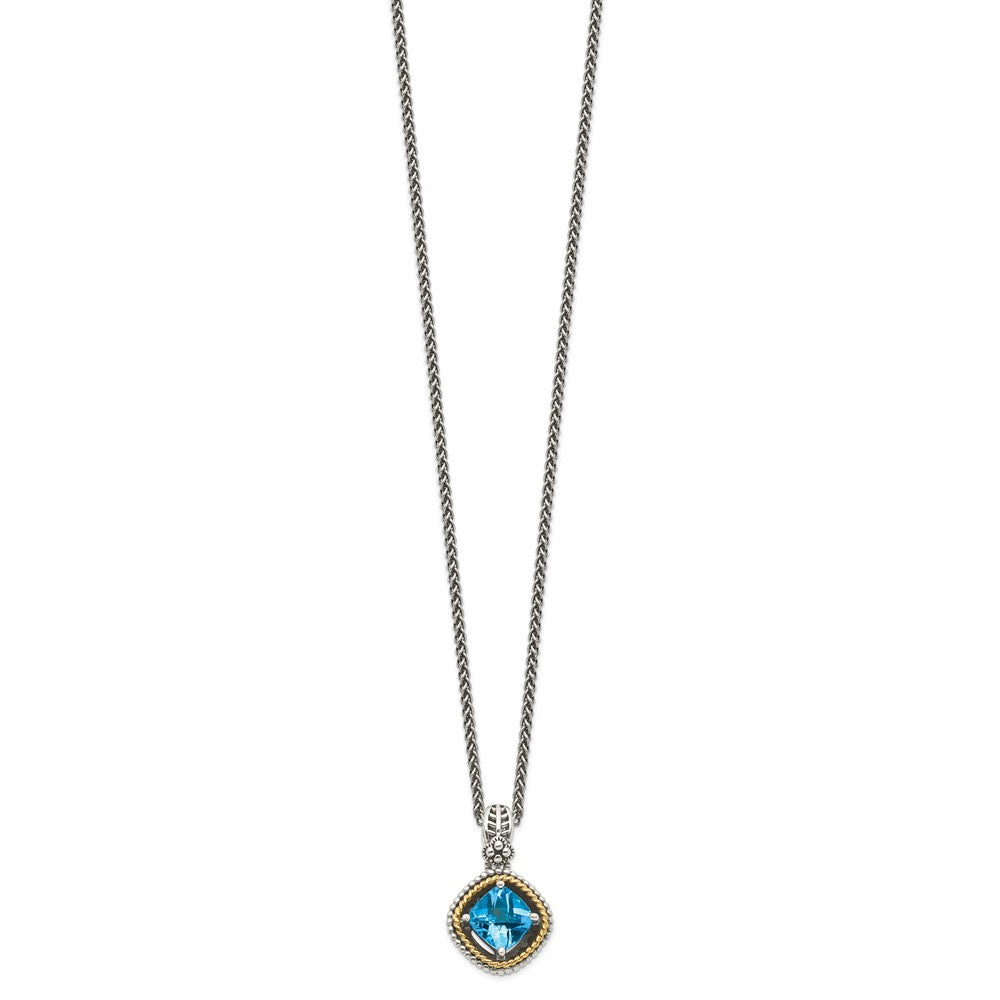 FJC Finejewelers Sterling Silver with 14kt Accent Antiqued with Swiss Blue Topaz Necklace 12 mm