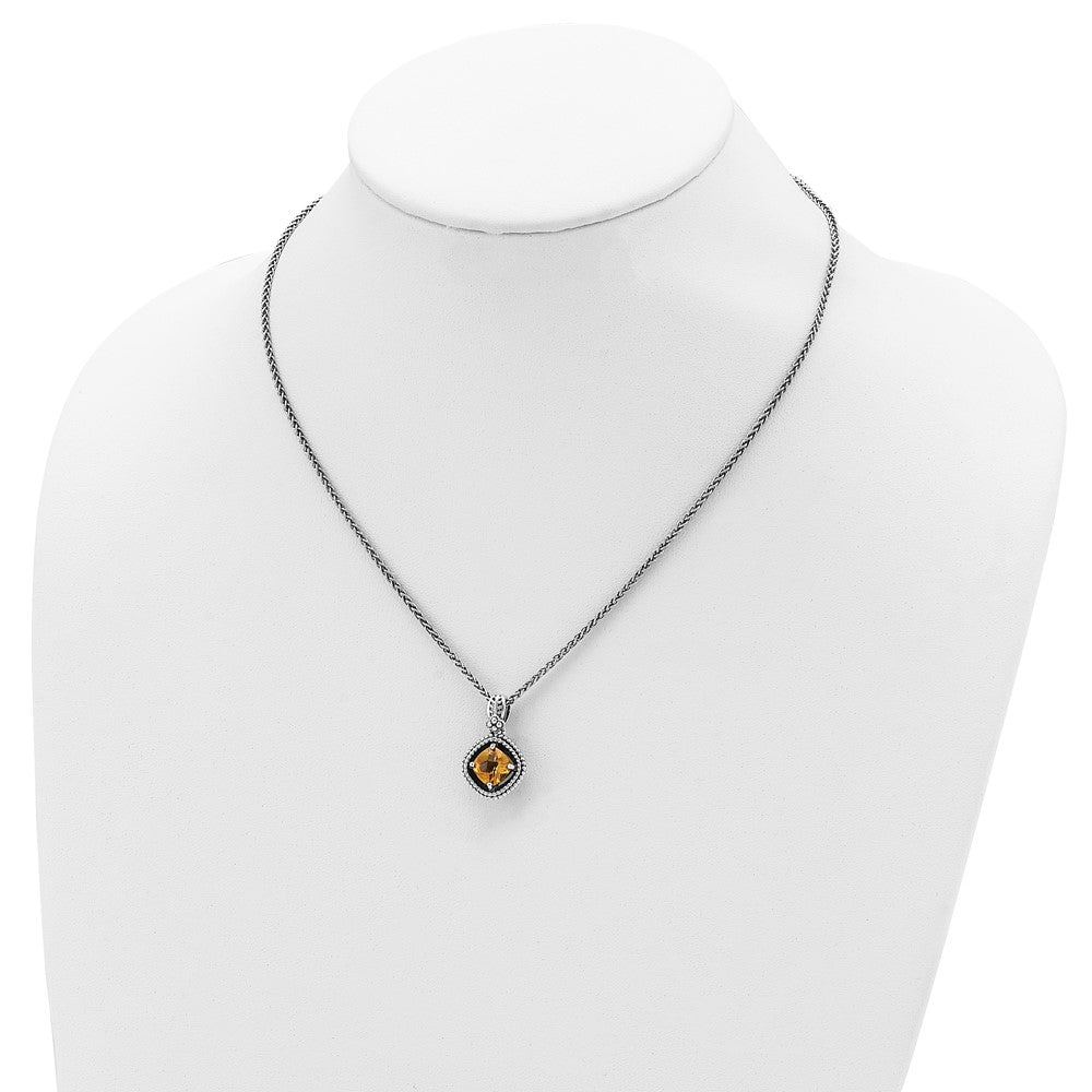 FJC Finejewelers Sterling Silver with 14kt Accent Necklace with Pendant Antiqued with Citrine Necklace