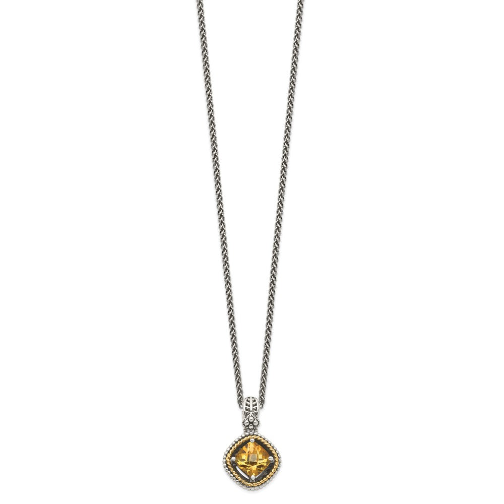 FJC Finejewelers Sterling Silver with 14kt Accent Necklace with Pendant Antiqued with Citrine Necklace