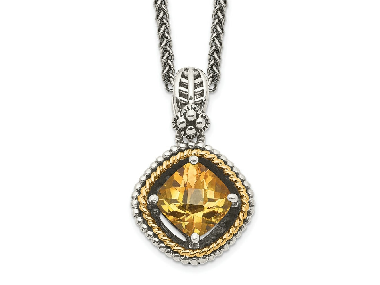 FJC Finejewelers Sterling Silver with 14kt Accent Necklace with Pendant Antiqued with Citrine Necklace
