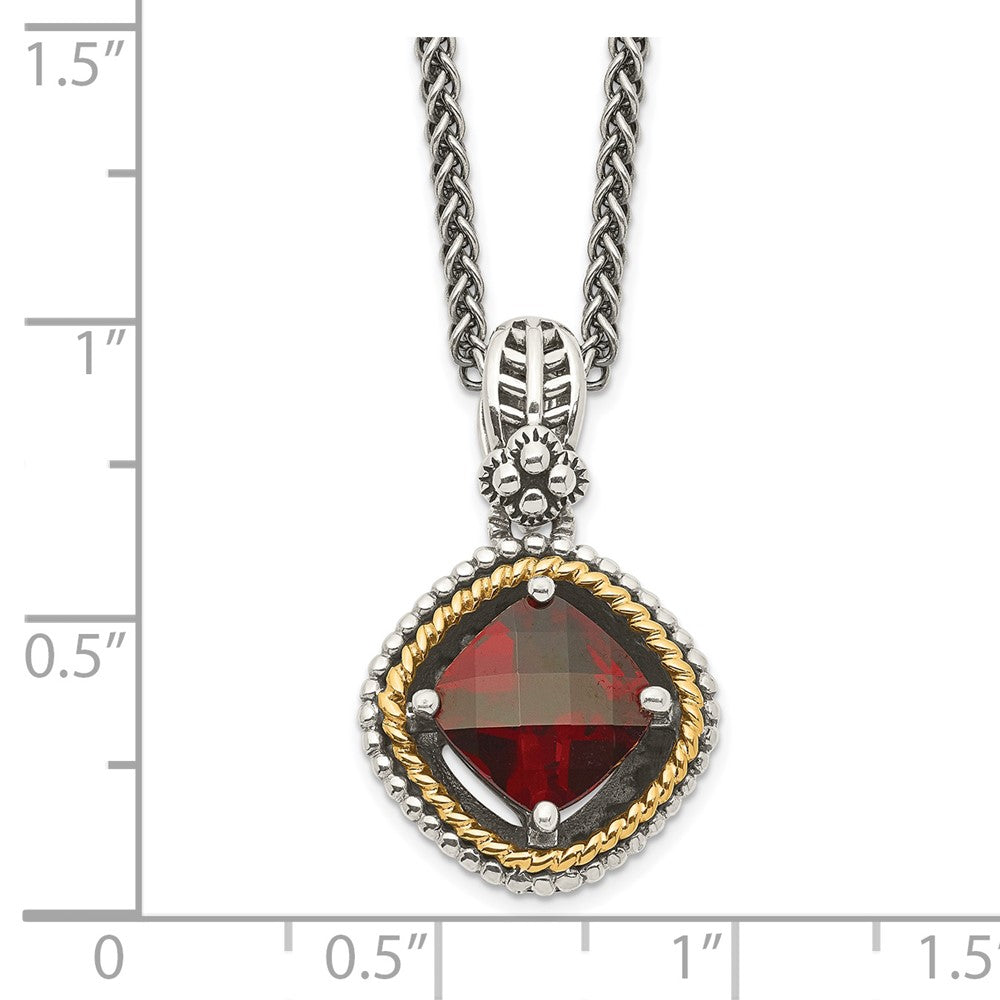 FJC Finejewelers Sterling Silver with 14kt Accent Necklace with Pendant Antiqued with Garnet Necklace