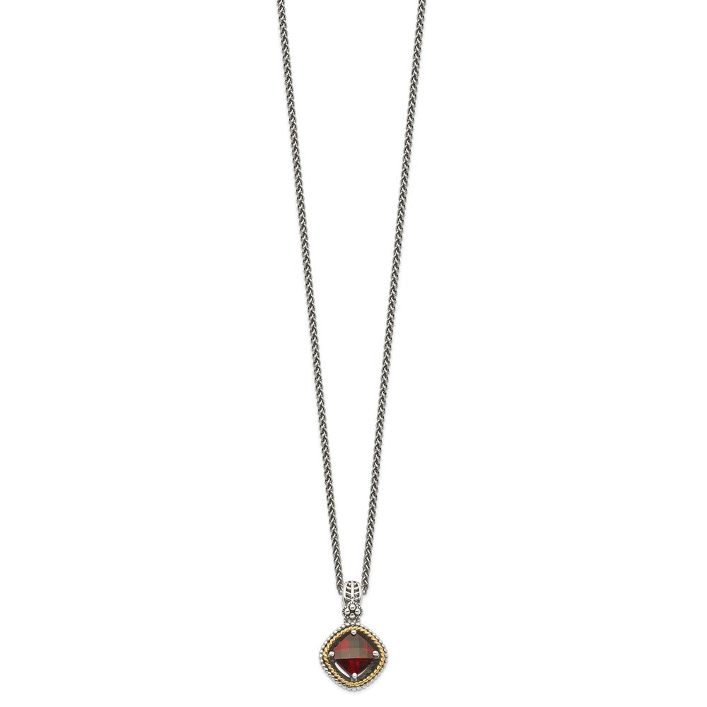 FJC Finejewelers Sterling Silver with 14kt Accent Necklace with Pendant Antiqued with Garnet Necklace