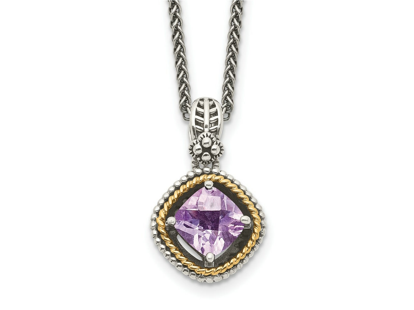 FJC Finejewelers Sterling Silver with 14kt Accent Antiqued with Pink Quartz Necklace