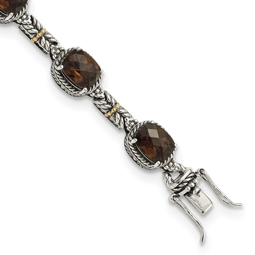 FJC Finejewelers Sterling Silver with 14kt Accent Antiqued with Smoky Quartz Bracelet 7.75 Inches