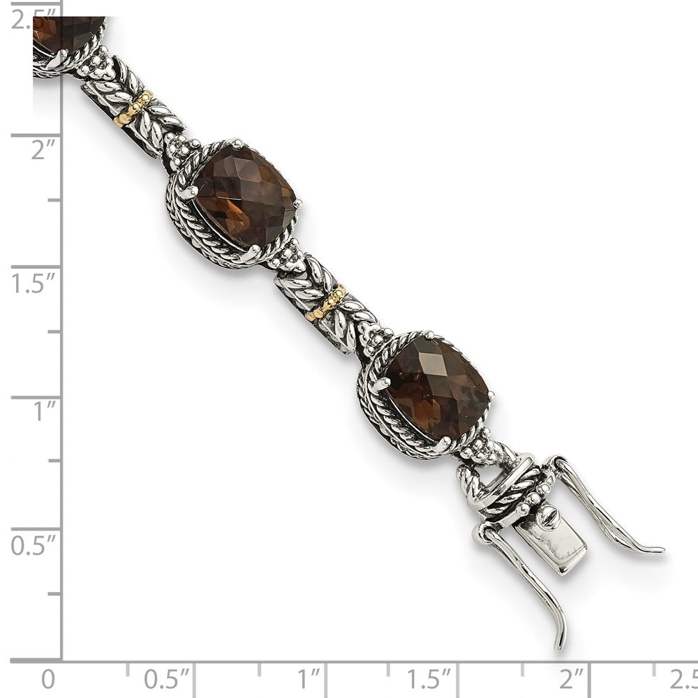FJC Finejewelers Sterling Silver with 14kt Accent Antiqued with Smoky Quartz Bracelet 7.75 Inches