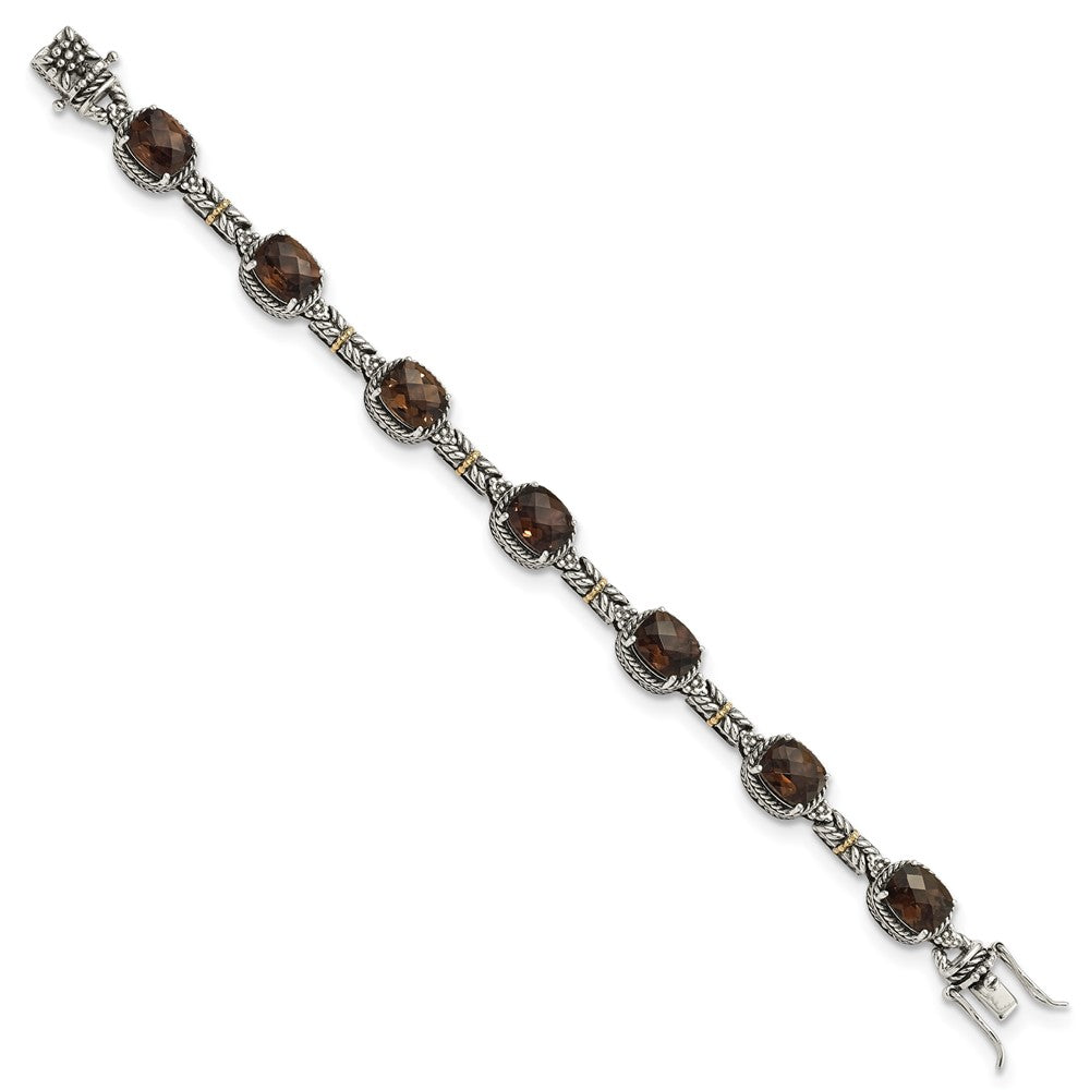 FJC Finejewelers Sterling Silver with 14kt Accent Antiqued with Smoky Quartz Bracelet 7.75 Inches