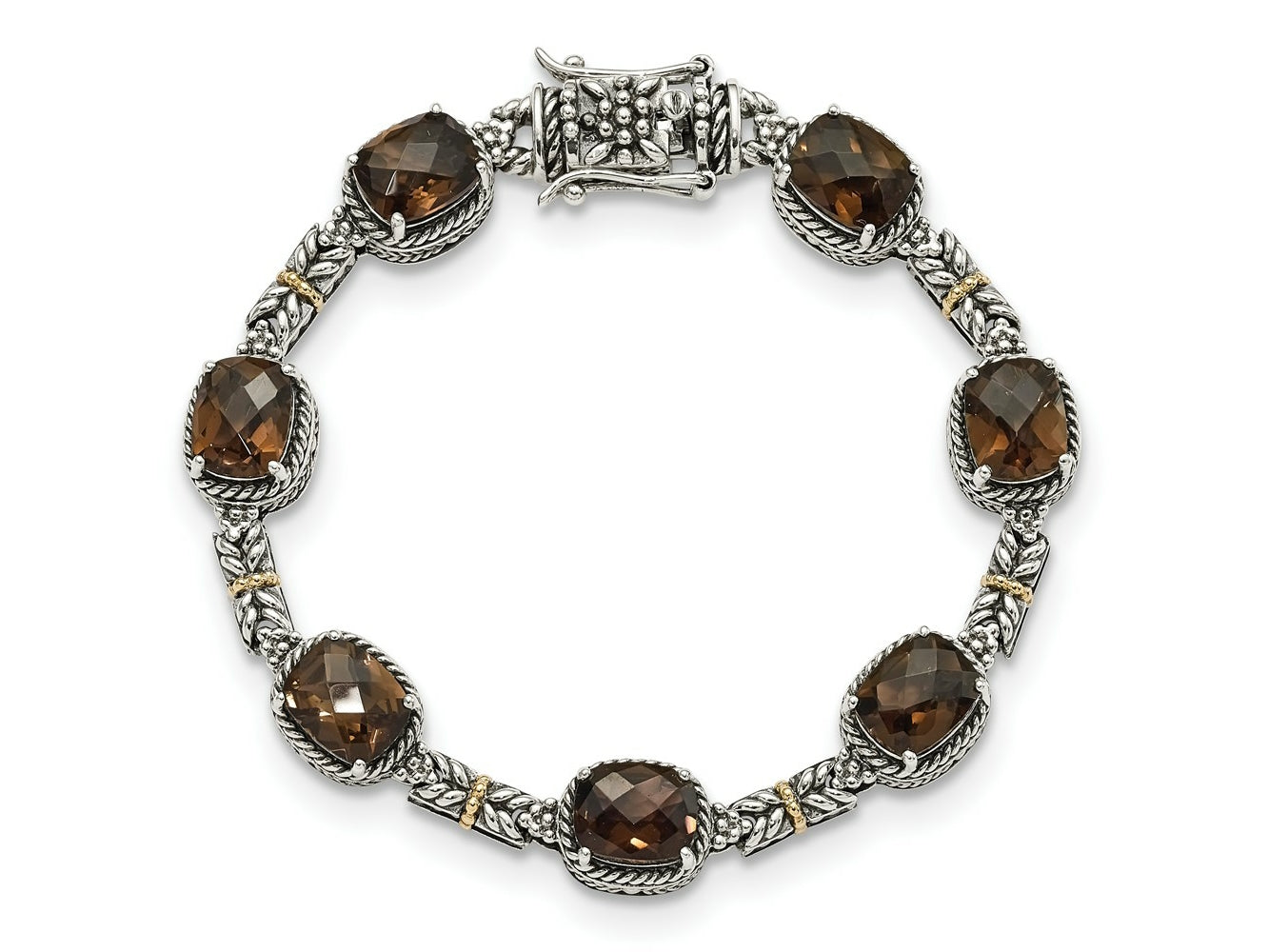 FJC Finejewelers Sterling Silver with 14kt Accent Antiqued with Smoky Quartz Bracelet 7.75 Inches