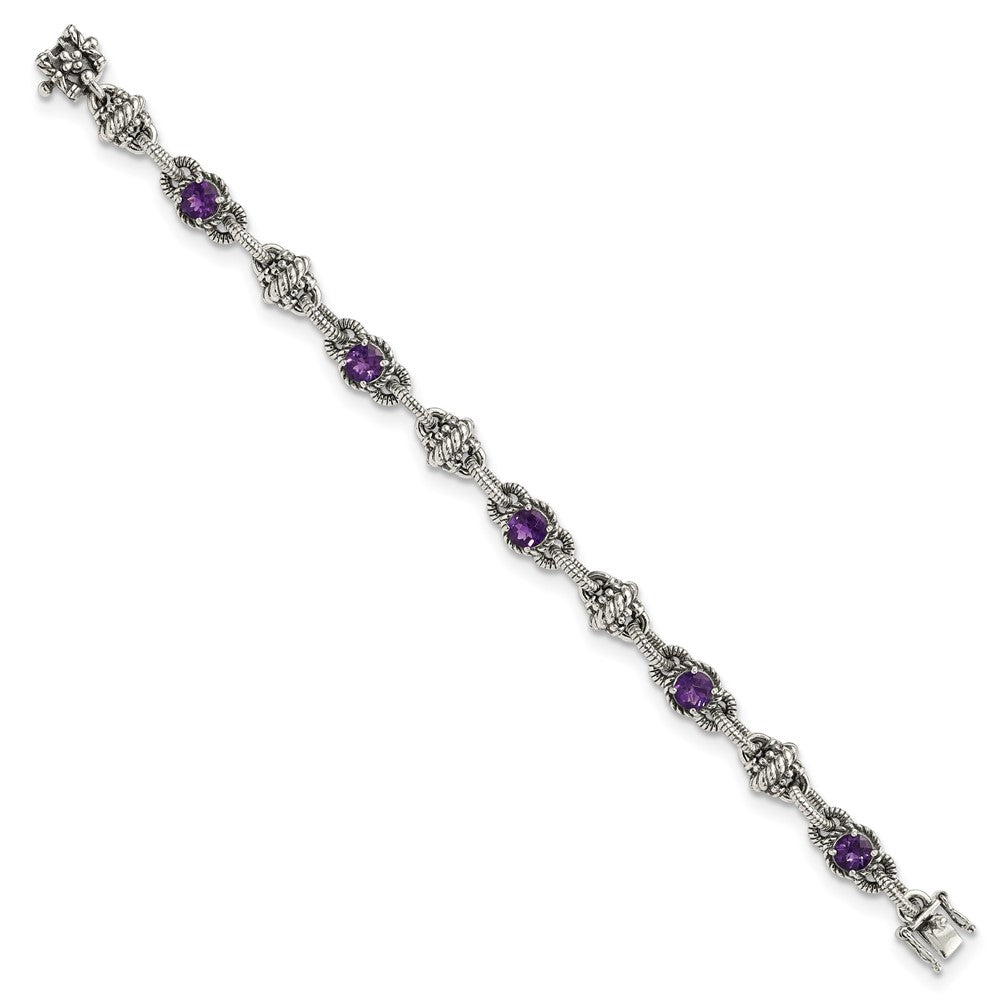 FJC Finejewelers 925 Sterling Silver Antiqued Amethyst Bracelet 7.75 Inches x 10 mm