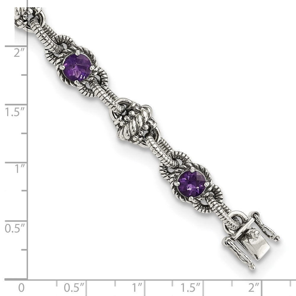 FJC Finejewelers 925 Sterling Silver Antiqued Amethyst Bracelet 7.75 Inches x 10 mm