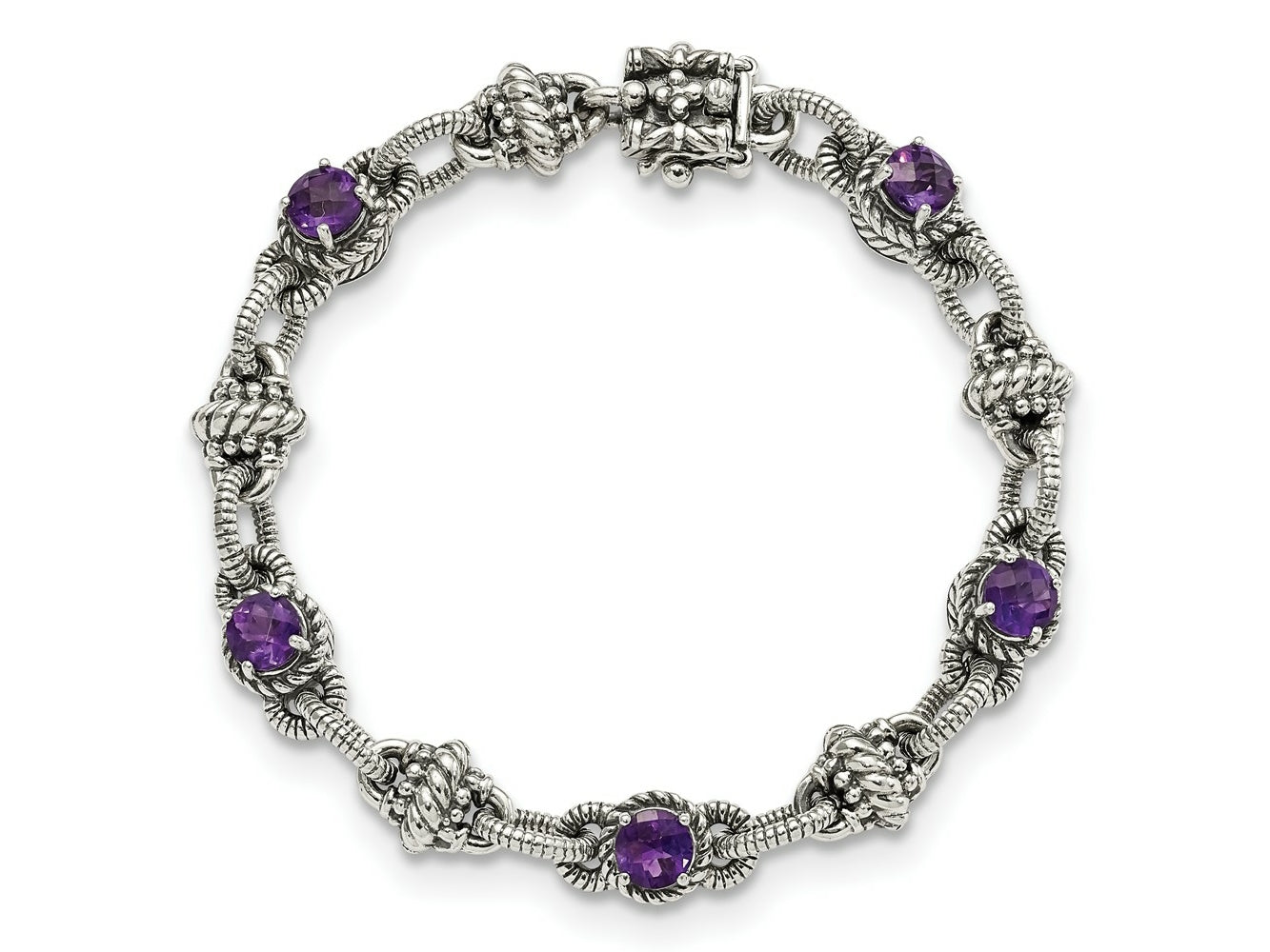 FJC Finejewelers 925 Sterling Silver Antiqued Amethyst Bracelet 7.75 Inches x 10 mm