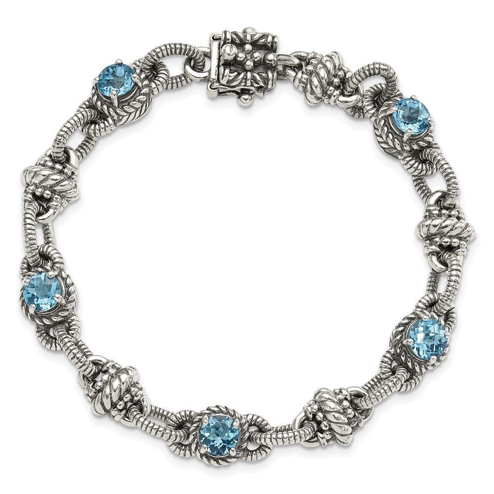 FJC Finejewelers 925 Sterling Silver Antiqued Swiss Blue Topaz Bracelet 7.75 Inches