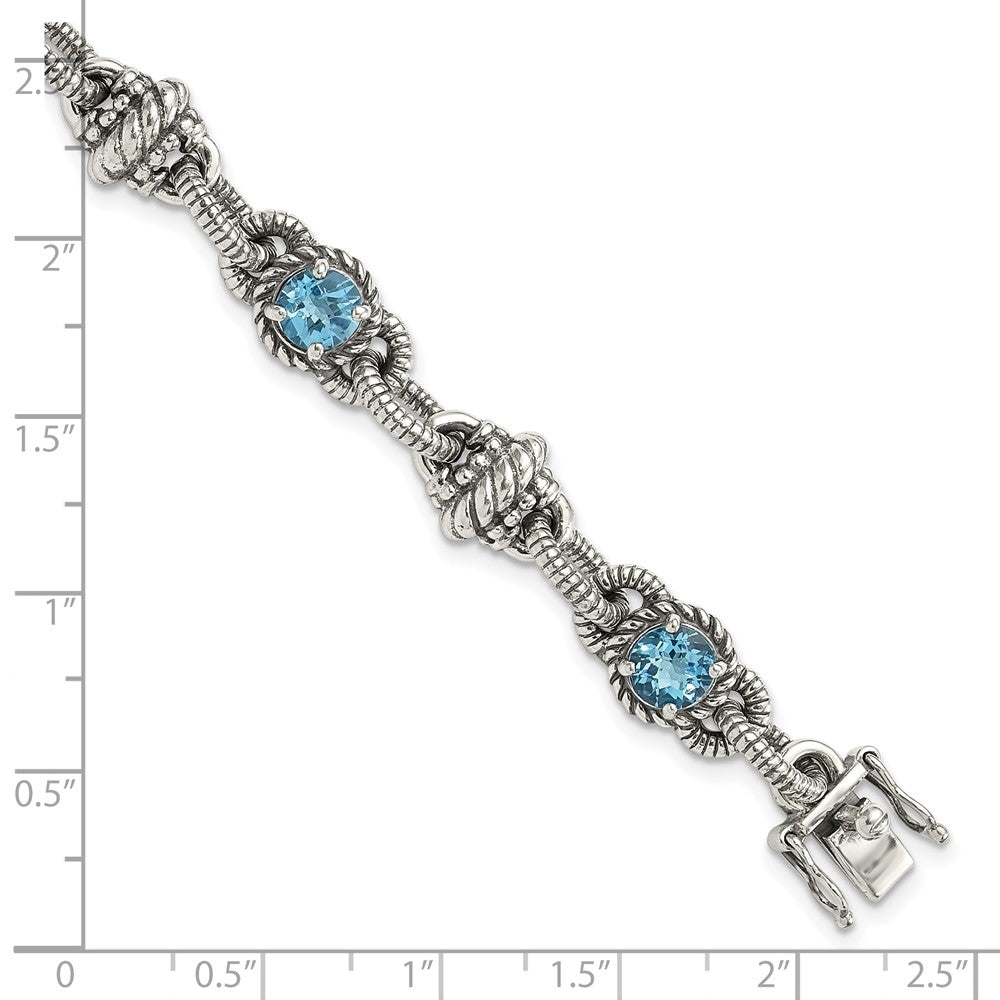 FJC Finejewelers 925 Sterling Silver Antiqued Swiss Blue Topaz Bracelet 7.75 Inches