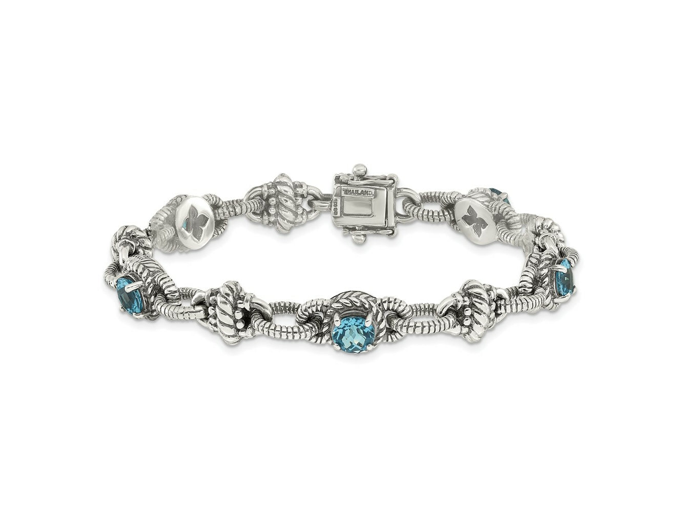 FJC Finejewelers 925 Sterling Silver Antiqued Swiss Blue Topaz Bracelet 7.75 Inches