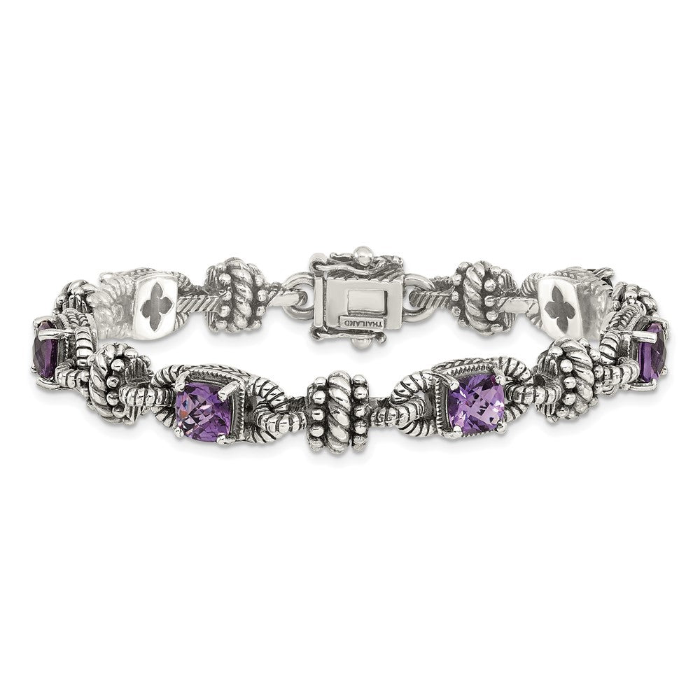 FJC Finejewelers Sterling Silver with 14kt Accent with Amethyst Antiqued Bracelet 7.5 Inches x 8 mm