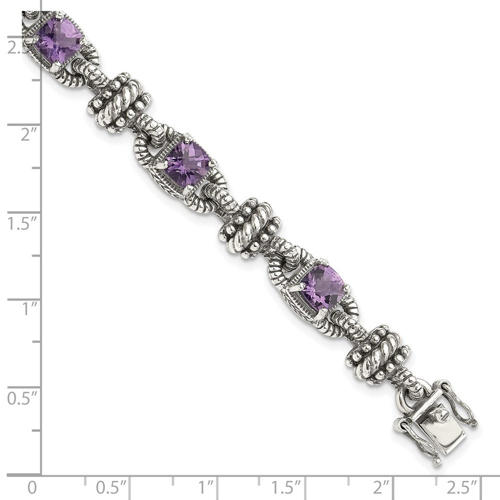FJC Finejewelers Sterling Silver with 14kt Accent with Amethyst Antiqued Bracelet 7.5 Inches x 8 mm