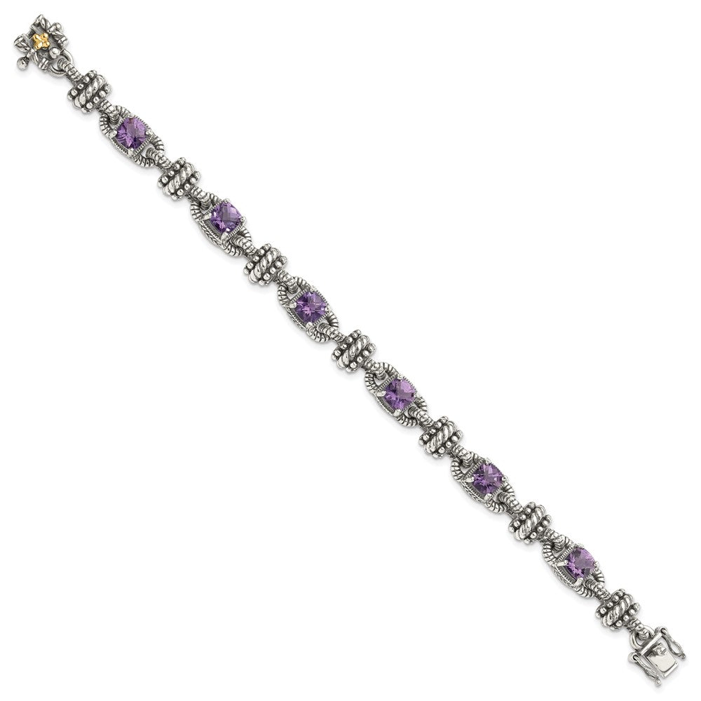 FJC Finejewelers Sterling Silver with 14kt Accent with Amethyst Antiqued Bracelet 7.5 Inches x 8 mm