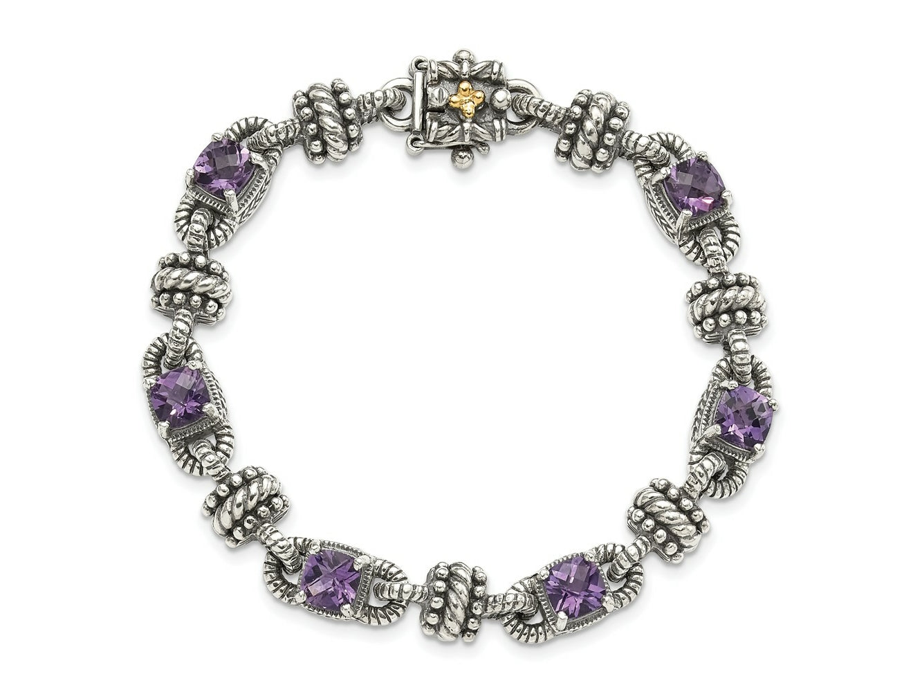 FJC Finejewelers Sterling Silver with 14kt Accent with Amethyst Antiqued Bracelet 7.5 Inches x 8 mm