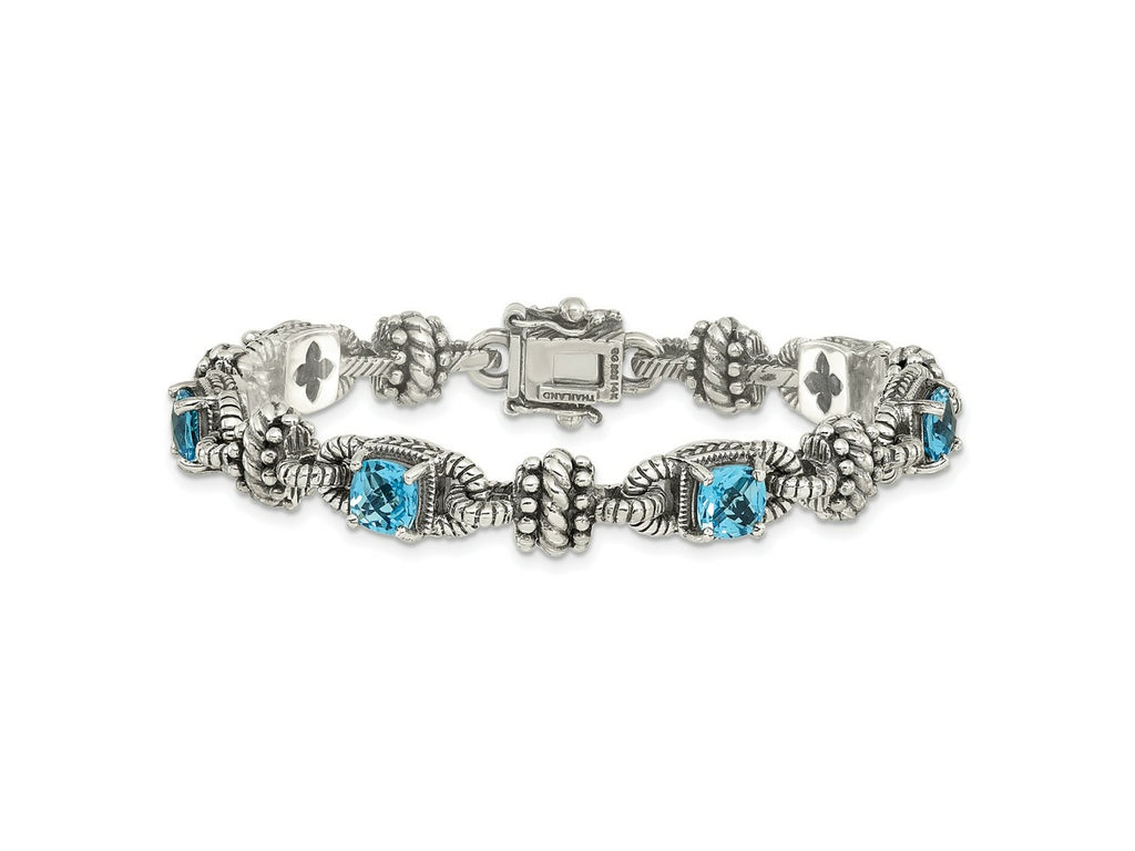 FJC Finejewelers Sterling Silver with 14kt Accent Antiqued Swiss Blue Topaz Bracelet 7.5 Inches x 10 mm