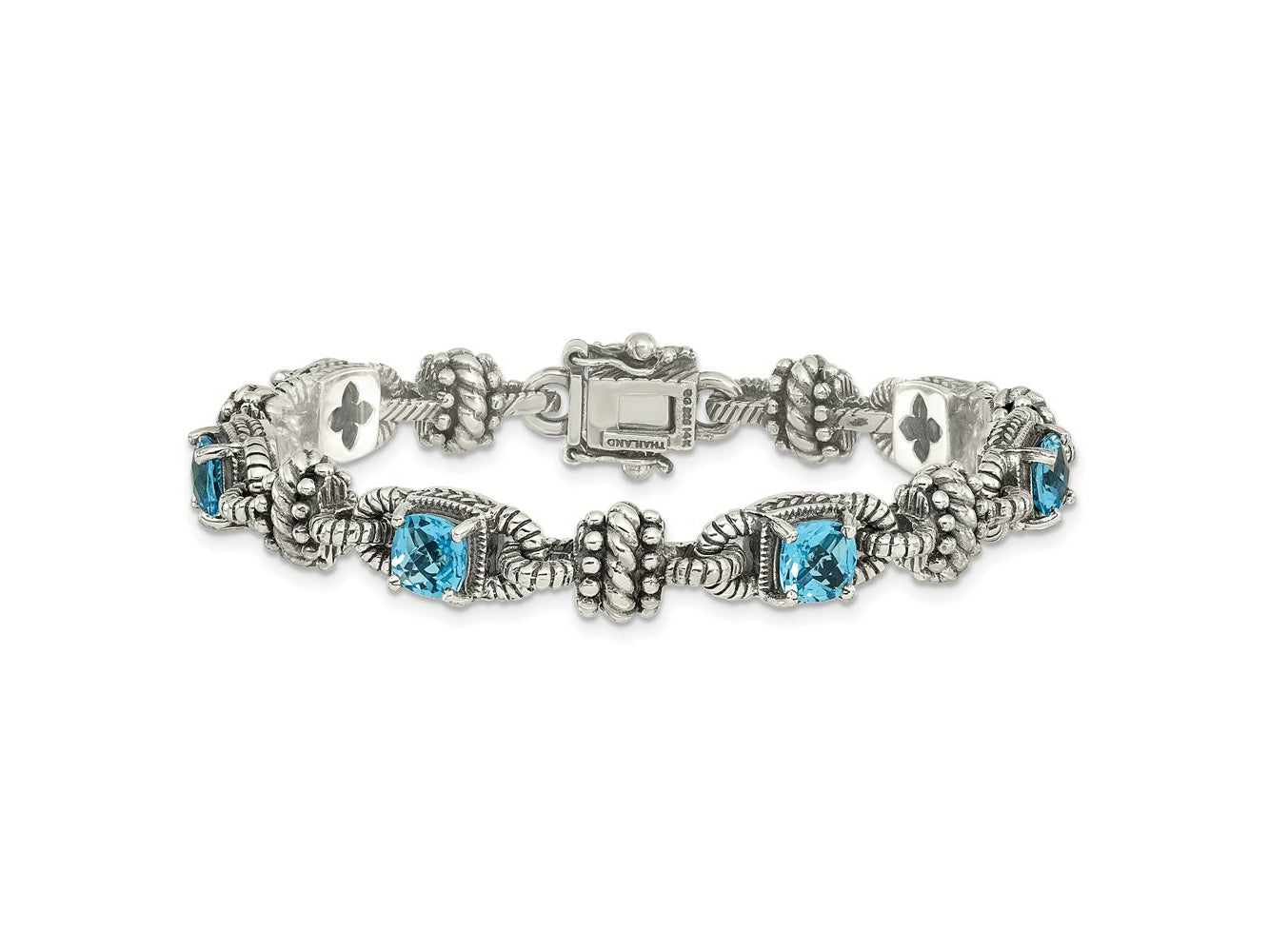 FJC Finejewelers Sterling Silver with 14kt Accent Antiqued Swiss Blue Topaz Bracelet 7.5 Inches x 10 mm