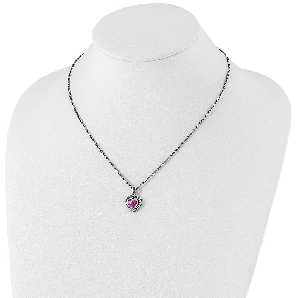 FJC Finejewelers Sterling Silver with 14kt Accent Created Pink Sapphire Necklace 18 Inches x 14 mm