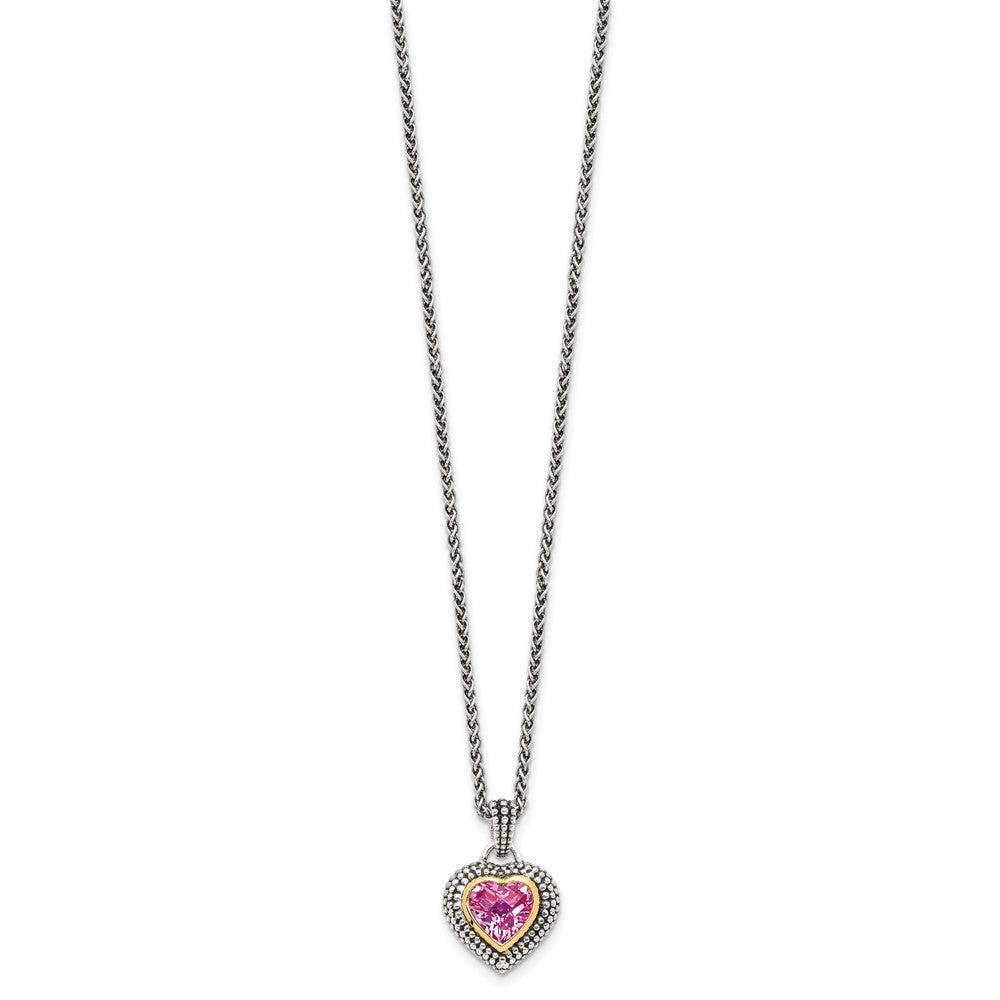 FJC Finejewelers Sterling Silver with 14kt Accent Created Pink Sapphire Necklace 18 Inches x 14 mm