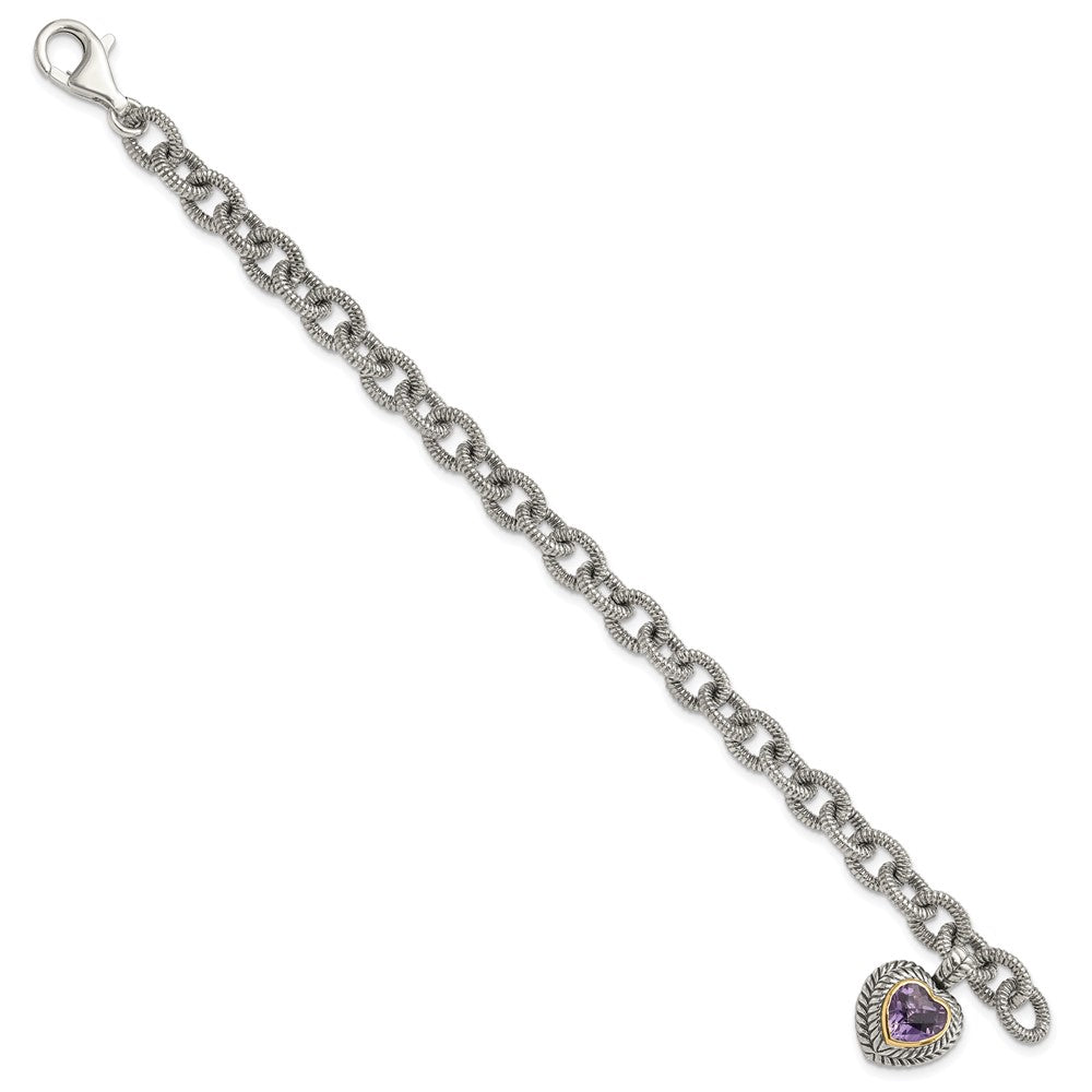 FJC Finejewelers Sterling Silver with 14kt Accent Amethyst Heart Bracelet 7.5 Inches x 14 mm