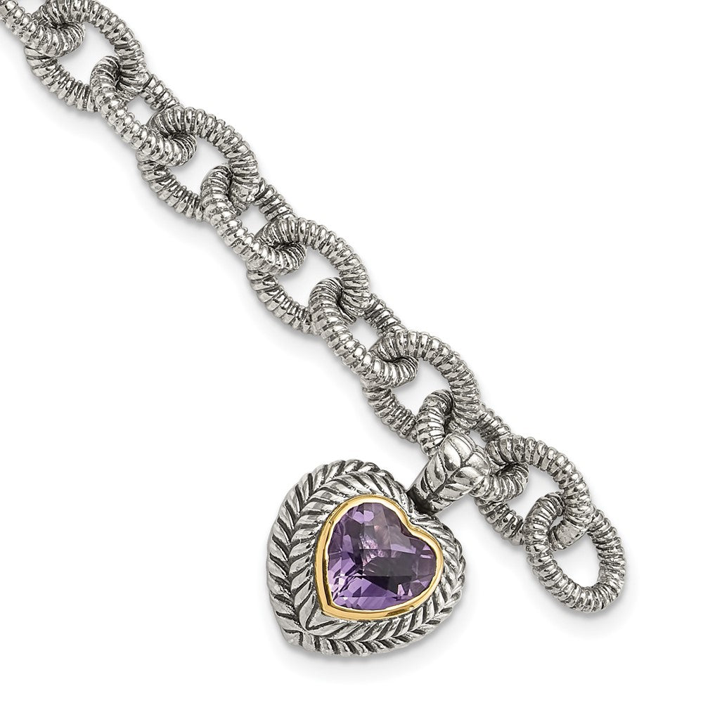 FJC Finejewelers Sterling Silver with 14kt Accent Amethyst Heart Bracelet 7.5 Inches x 14 mm