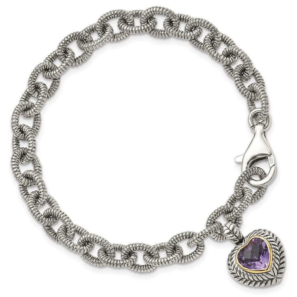 FJC Finejewelers Sterling Silver with 14kt Accent Amethyst Heart Bracelet 7.5 Inches x 14 mm