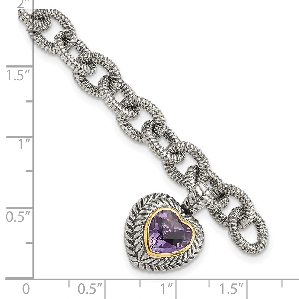FJC Finejewelers Sterling Silver with 14kt Accent Amethyst Heart Bracelet 7.5 Inches x 14 mm