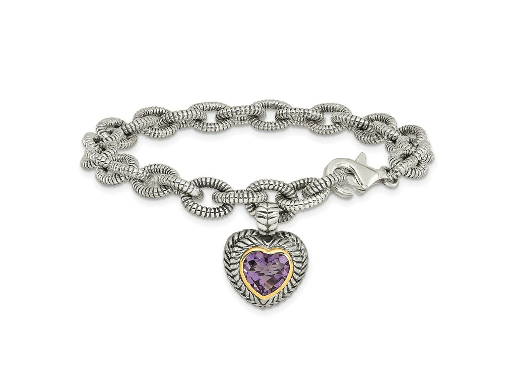 FJC Finejewelers Sterling Silver with 14kt Accent Amethyst Heart Bracelet 7.5 Inches x 14 mm