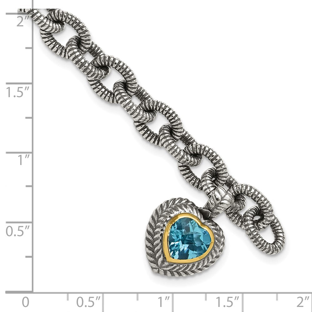 FJC Finejewelers Sterling Silver with 14kt Accent Swiss Blue Topaz Heart Bracelet 7.5 Inches
