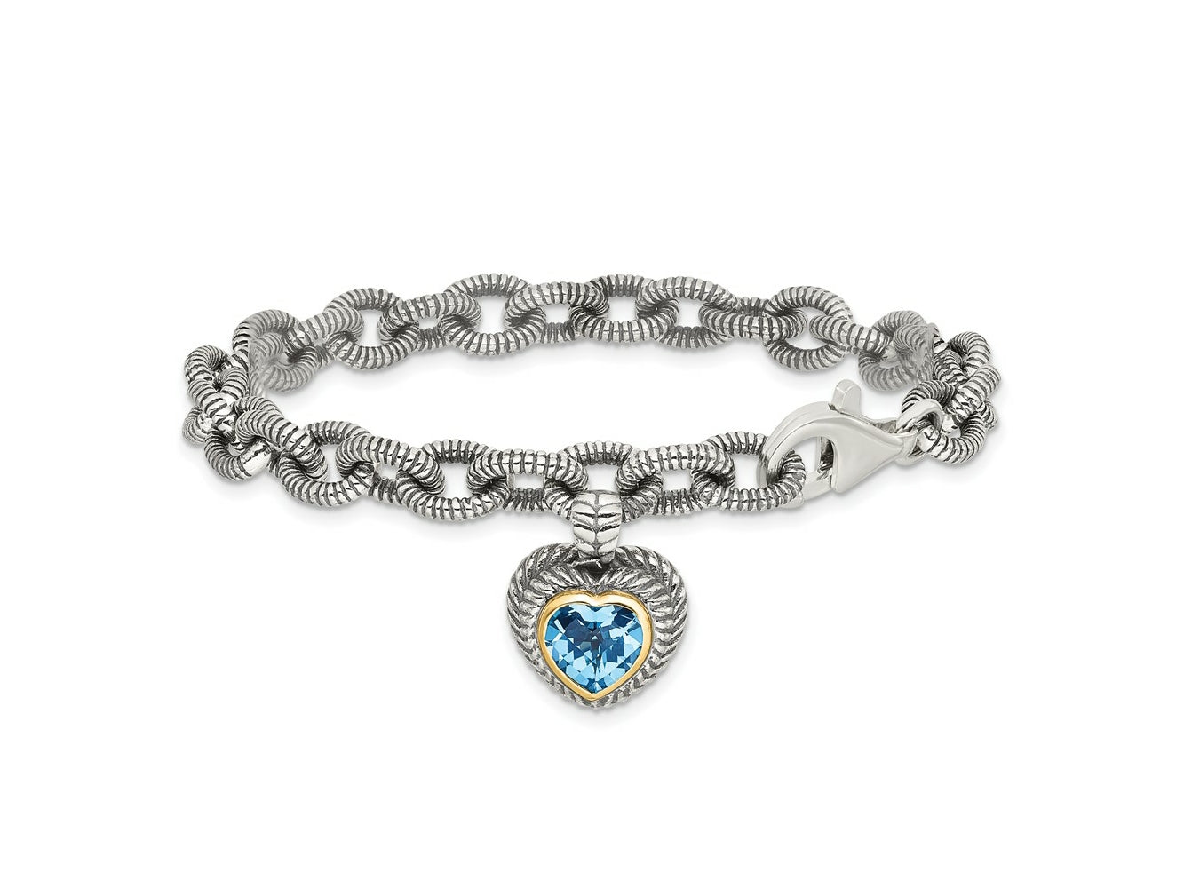 FJC Finejewelers Sterling Silver with 14kt Accent Swiss Blue Topaz Heart Bracelet 7.5 Inches