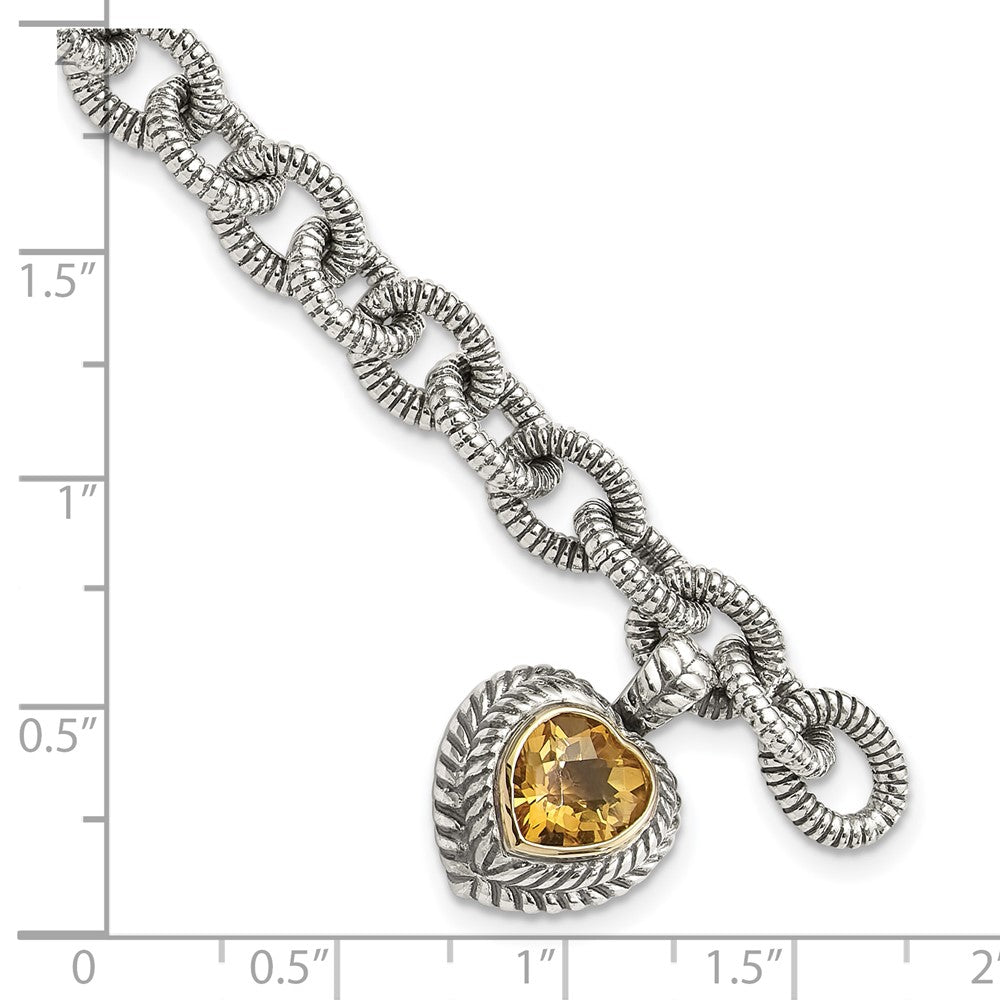 FJC Finejewelers Sterling Silver with 14kt Accent Antiqued with Citrine Heart Bracelet 7.5 Inches