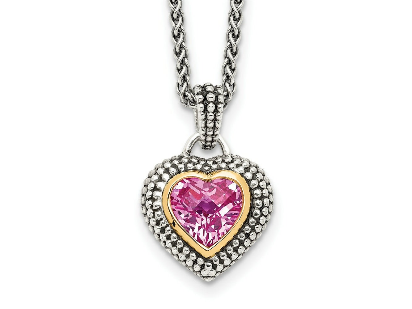 FJC Finejewelers Sterling Silver with 14kt Accent Created Pink Sapphire Necklace 18 Inches x 14 mm