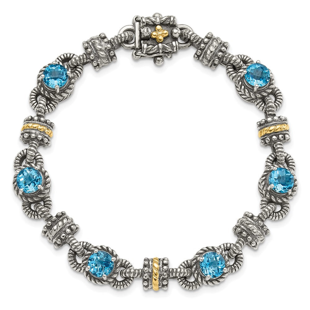 FJC Finejewelers Sterling Silver with 14kt Accent Antiqued with Swiss Blue Topaz Bracelet 7.5 Inches