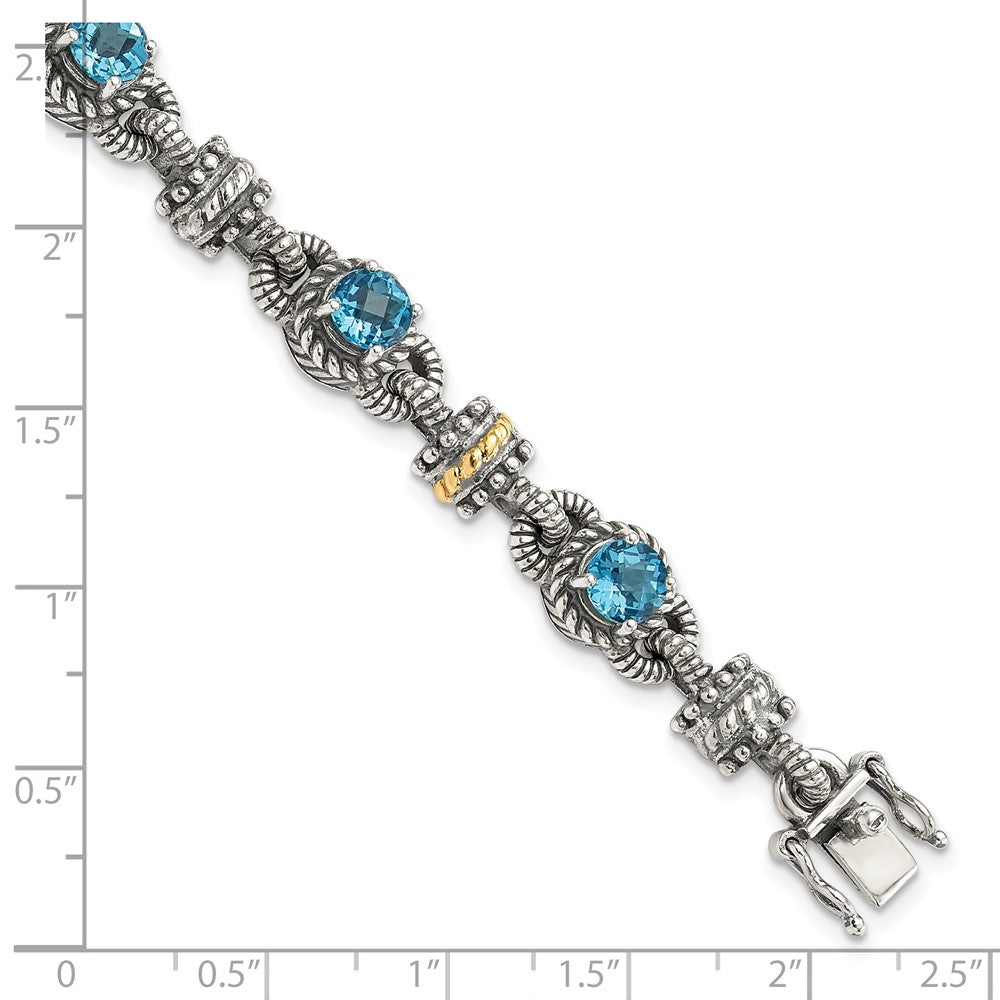 FJC Finejewelers Sterling Silver with 14kt Accent Antiqued with Swiss Blue Topaz Bracelet 7.5 Inches